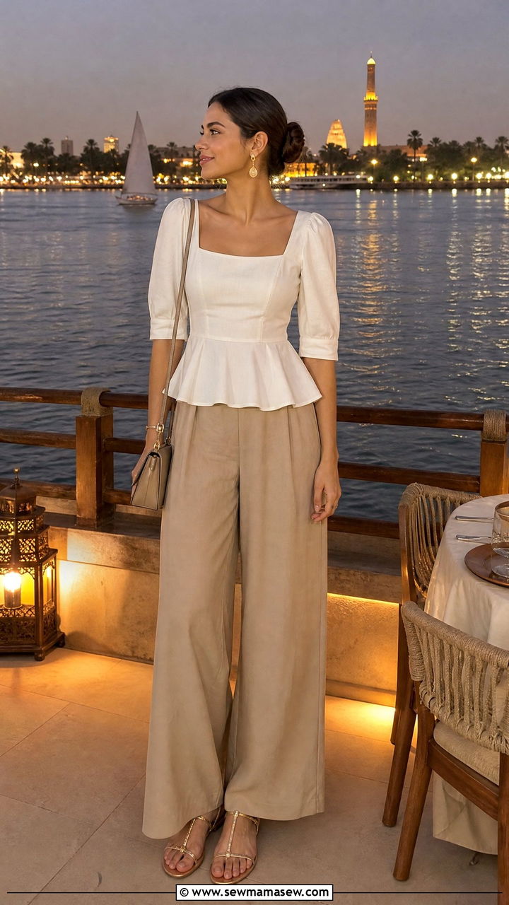 Peplum top and palazzo pants Egypt - 30 Egypt vacation outfit ideas modest