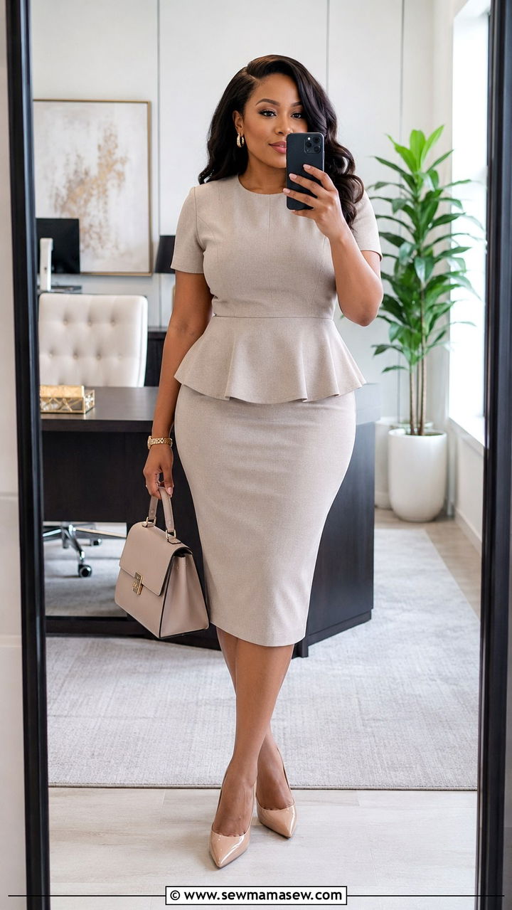 Peplum top with pencil skirt apple shape office - 25 Outfit ideas for apple shape for work