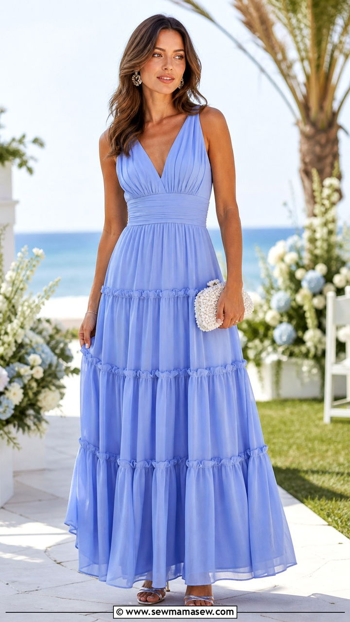 Periwinkle Blue Tiered Maxi Dress - 40 Elegant wedding guest outfits