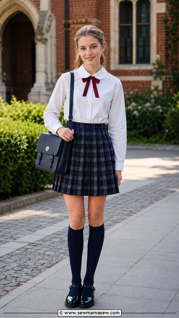 Peter Pan Collar Blouse and Plaid Skirt Outfit - 30 Trendy outfits for 14 year olds