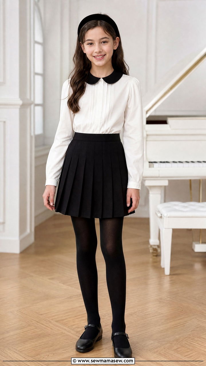 Peter Pan Collar Blouse and Pleated Skirt Outfit - 30 Tween outfit ideas aesthetic
