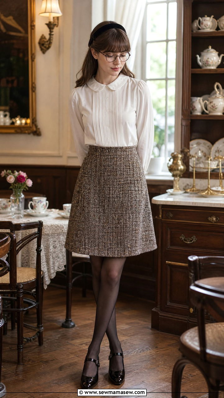 Peter Pan Collar Blouse and Skirt - 25 librarian core outfits inspo