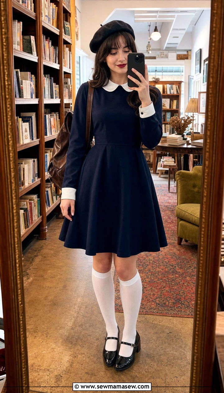 Peter Pan Collar Dress and Knee High Socks - 25 spring dark academia outfits