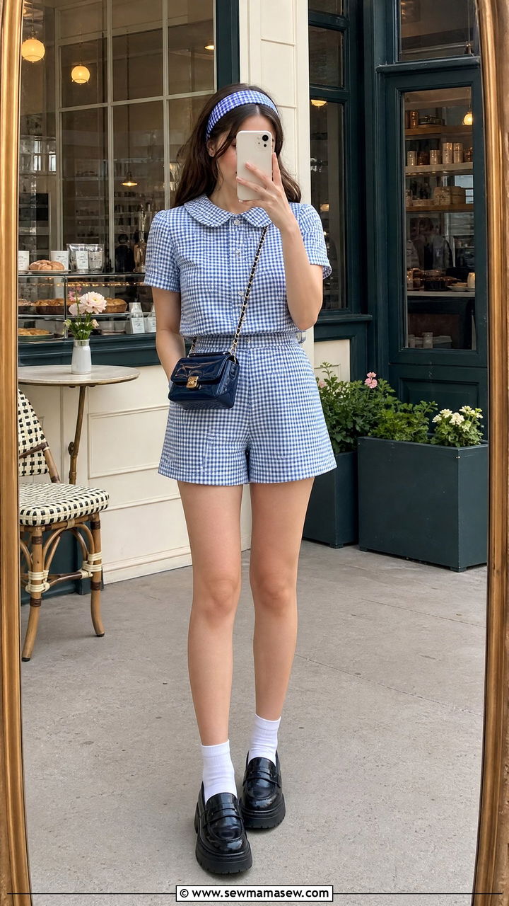 Peter Pan Collar Top and Shorts Set - 30 Matching set outfit ideas for brunch