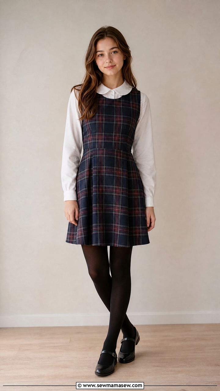 Peter Pan collar blouse with jumper - 25 Catholic school outfit ideas teens