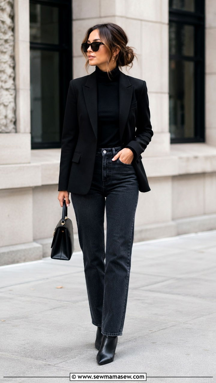 Petite Black Blazer With Dark Jeans Outfit - 30 Petite professional outfits