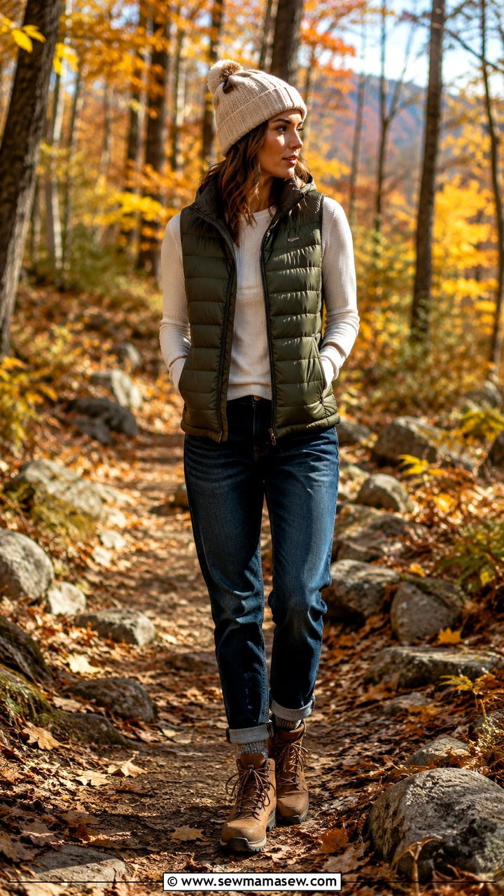 Petite Boyfriend Jeans with a Puffer Vest - 25 Petite outfit ideas with boyfriend jeans
