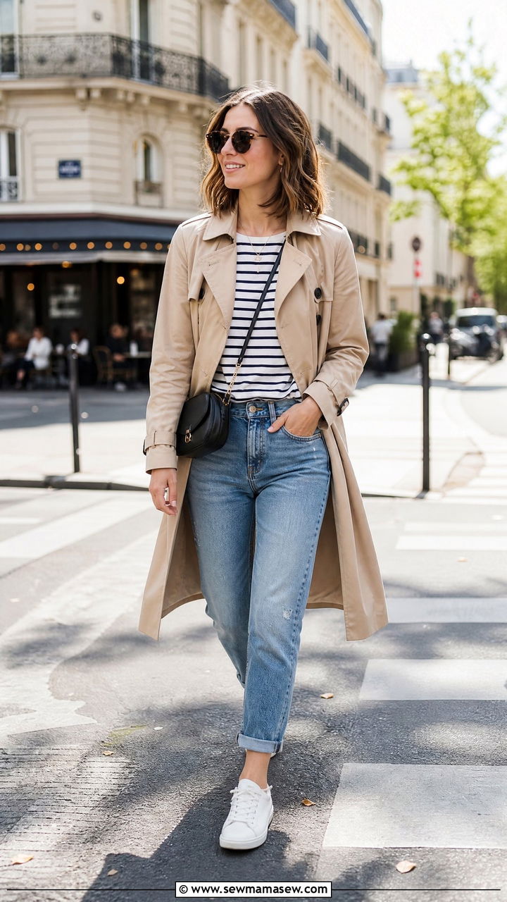 Petite Boyfriend Jeans with a Trench Coat - 25 Petite outfit ideas with boyfriend jeans