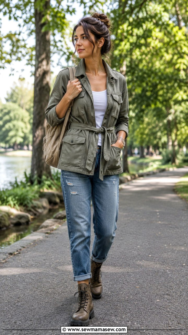 Petite Boyfriend Jeans with a Utility Jacket - 25 Petite outfit ideas with boyfriend jeans