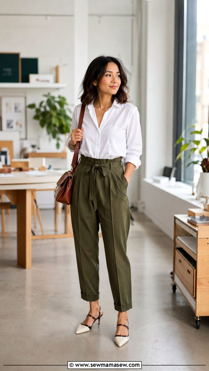 Petite Button Down Shirt With Paperbag Trousers - 30 Petite professional outfits