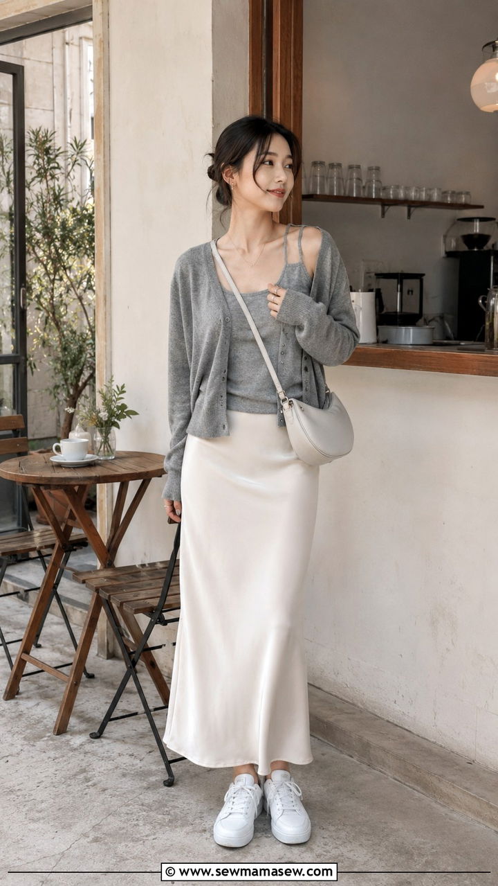 Petite Cardigan Over Slip Skirt Outfit - 30 Petite capsule wardrobe 2026