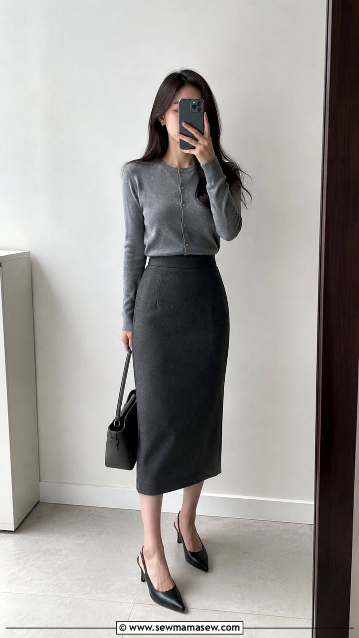 Petite Cardigan With Midi Skirt Outfit - 30 Petite professional outfits