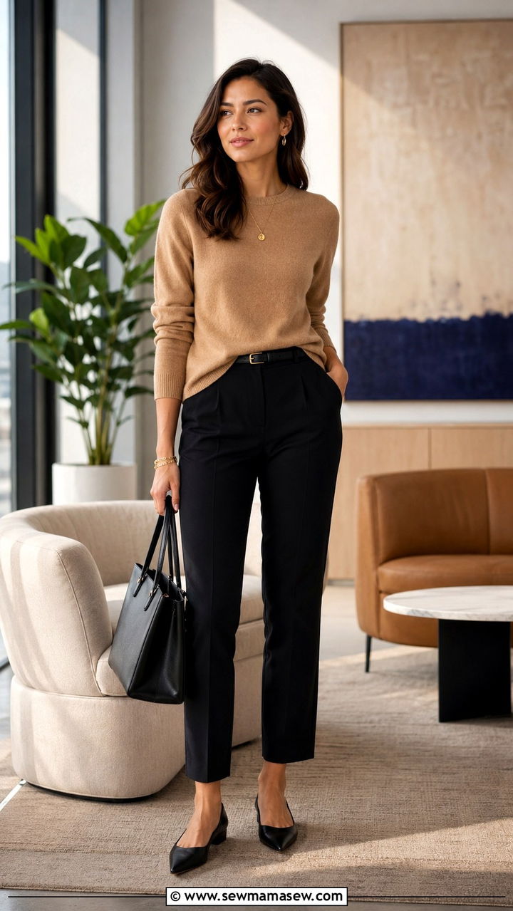 Petite Cashmere Sweater Ankle Trousers - 30 petite outfit ideas for women