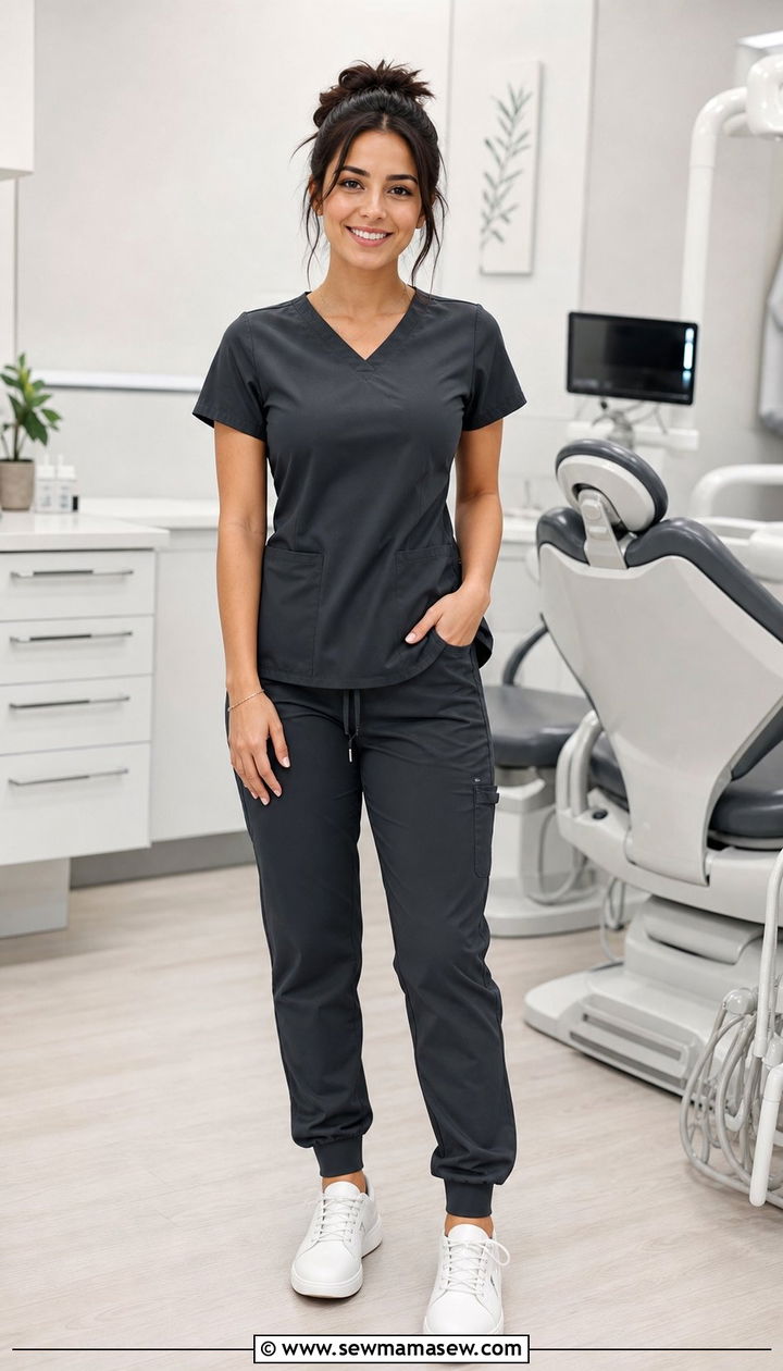 Petite Friendly Cropped Scrub Pants With Slim Fit Top - 25 Dental assistant outfit ideas