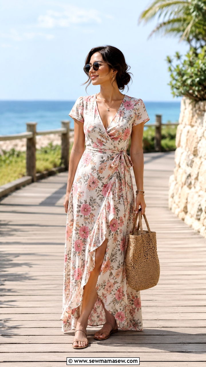 Petite Friendly Maxi Dress With a Defined Waist and Flat Sandals - 20 Petite outfit ideas 5'4
