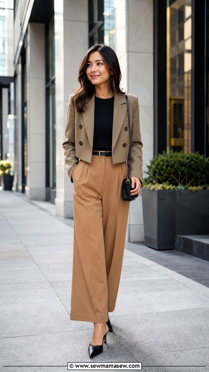 Petite High Waisted Wide Leg Pants Work Outfit - 30 Petite capsule wardrobe 2026