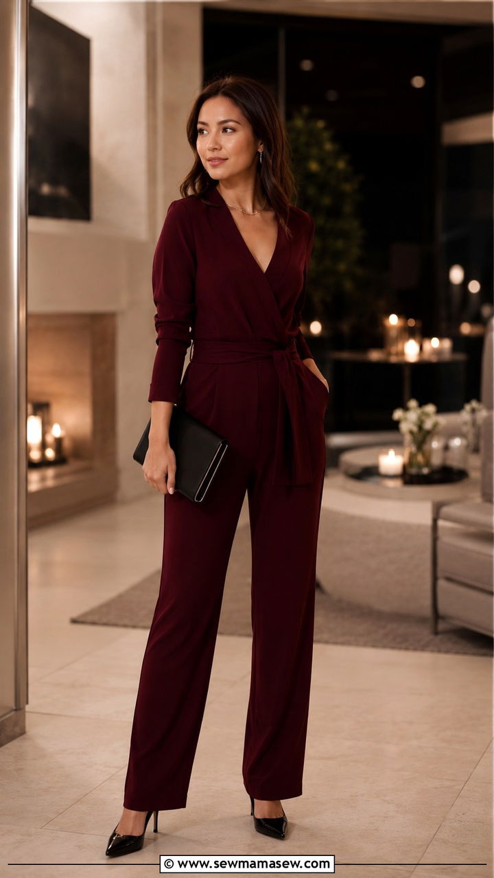 Petite Jumpsuit In Vino Rosso With Pointed Toe Heels - 25 Petite outfit ideas from Banana Republic