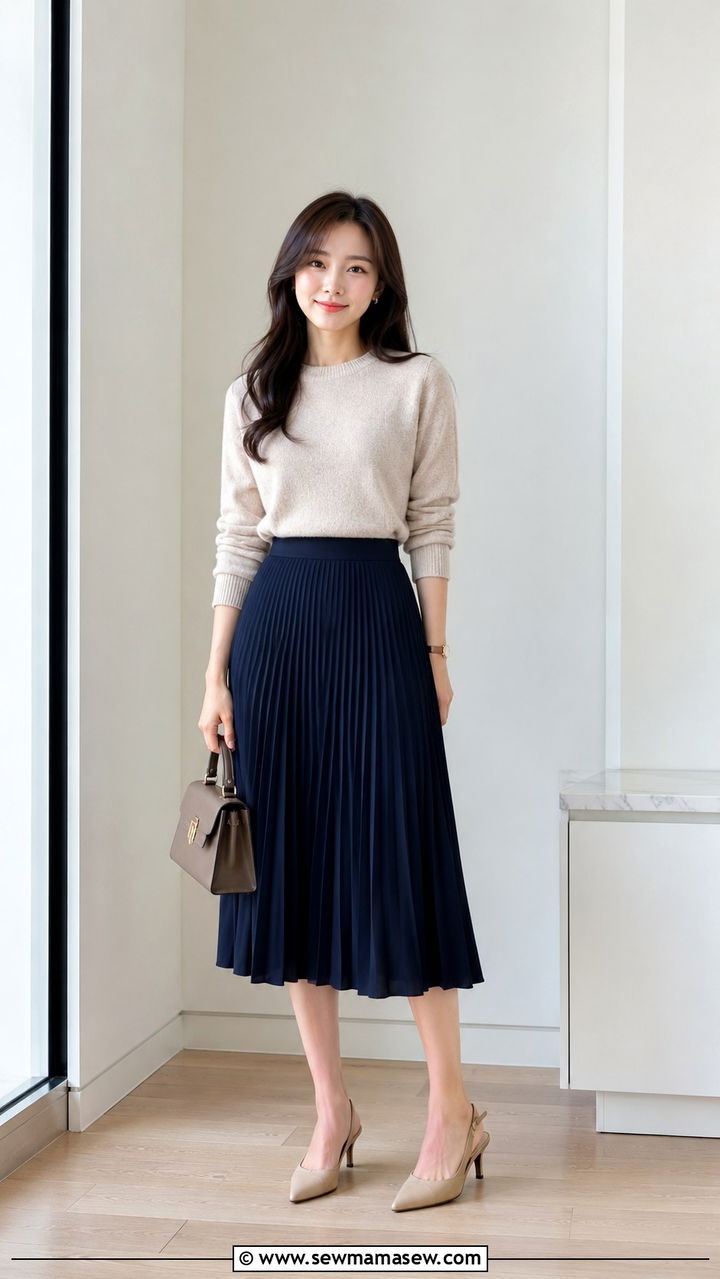 Petite Knit Sweater With Pleated Midi Skirt - 30 Petite professional outfits