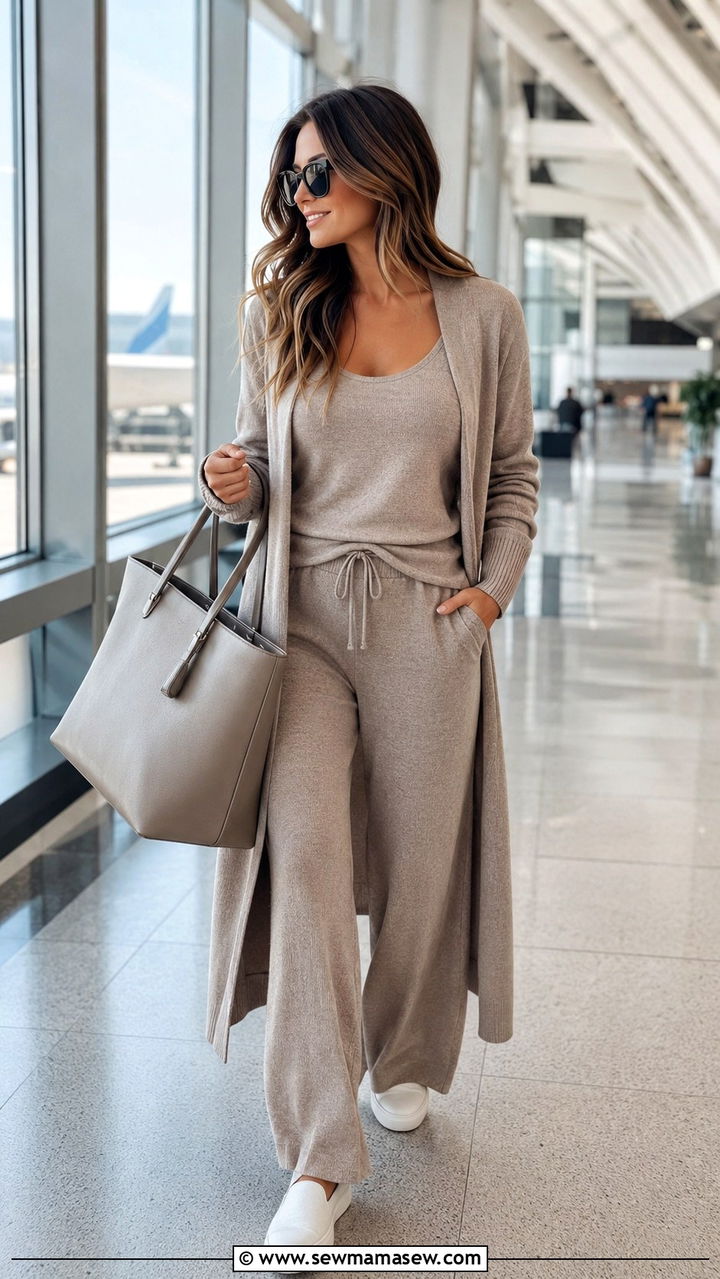 Petite Matching Knit Set Travel Outfit - 30 petite outfit ideas for women
