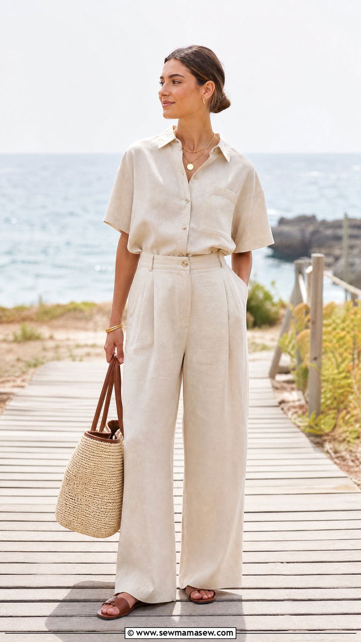 Petite Matching Linen Pants Set - 25 Matching set outfit ideas petite