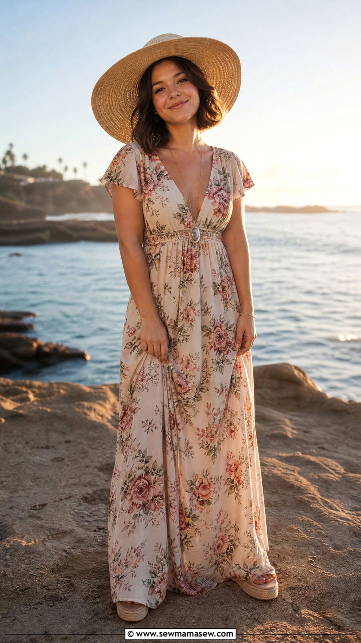 Petite Maxi Dress with Empire Waist Outfit - 25 Petite outfit ideas under 5 feet