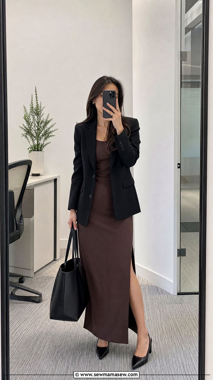 Petite Maxi Dress with Tailored Blazer Outfit - 25 Petite maxi dress outfit ideas