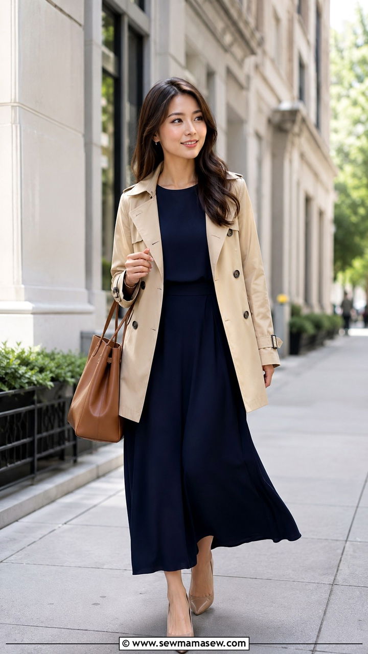 Petite Maxi Dress with Trench Coat Outfit - 25 Petite maxi dress outfit ideas