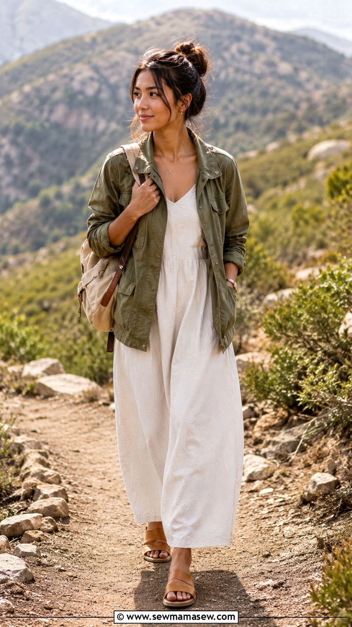 Petite Maxi Dress with Utility Jacket Outfit - 25 Petite maxi dress outfit ideas