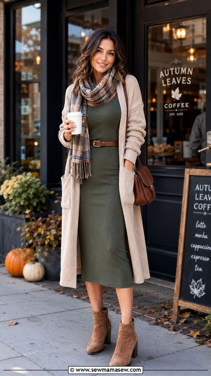 Petite Midi Dress With Long Cardigan And Boots - 25 Petite midi dress outfit ideas