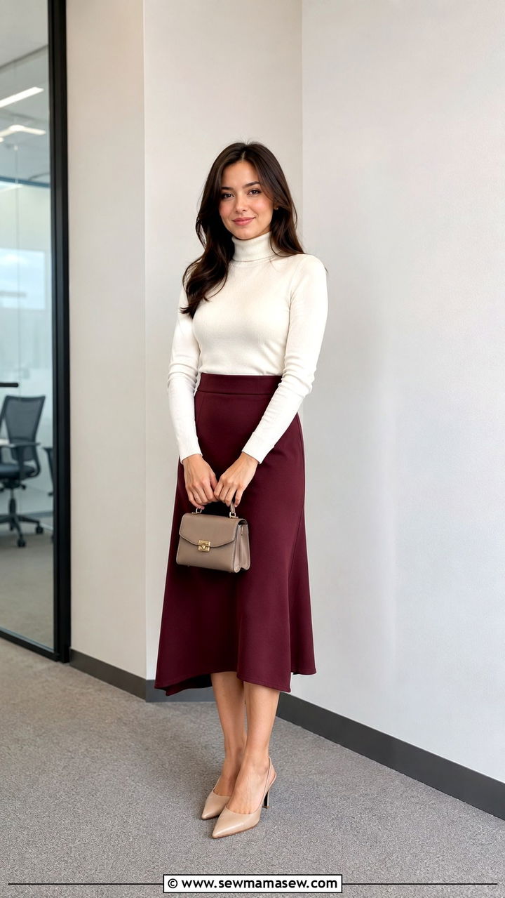 Petite Midi Skirt With Turtleneck Sweater - 30 Petite professional outfits