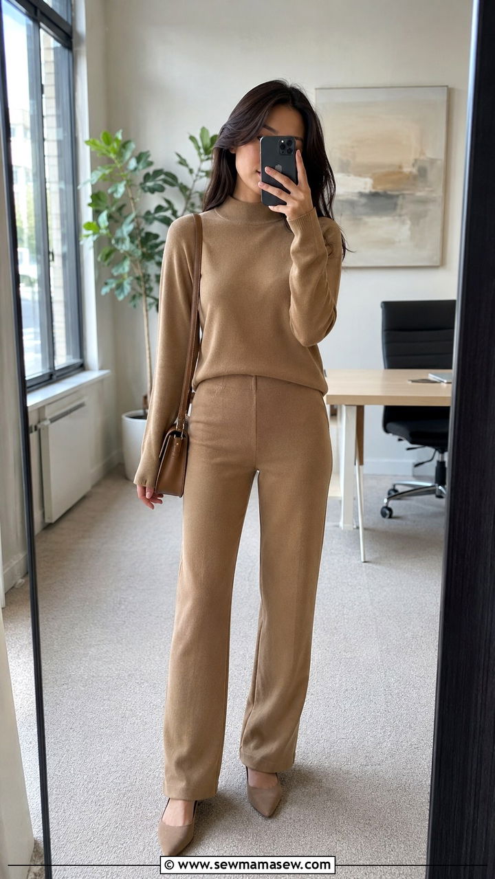 Petite Monochrome Knit Set Office Outfit - 30 Petite professional outfits