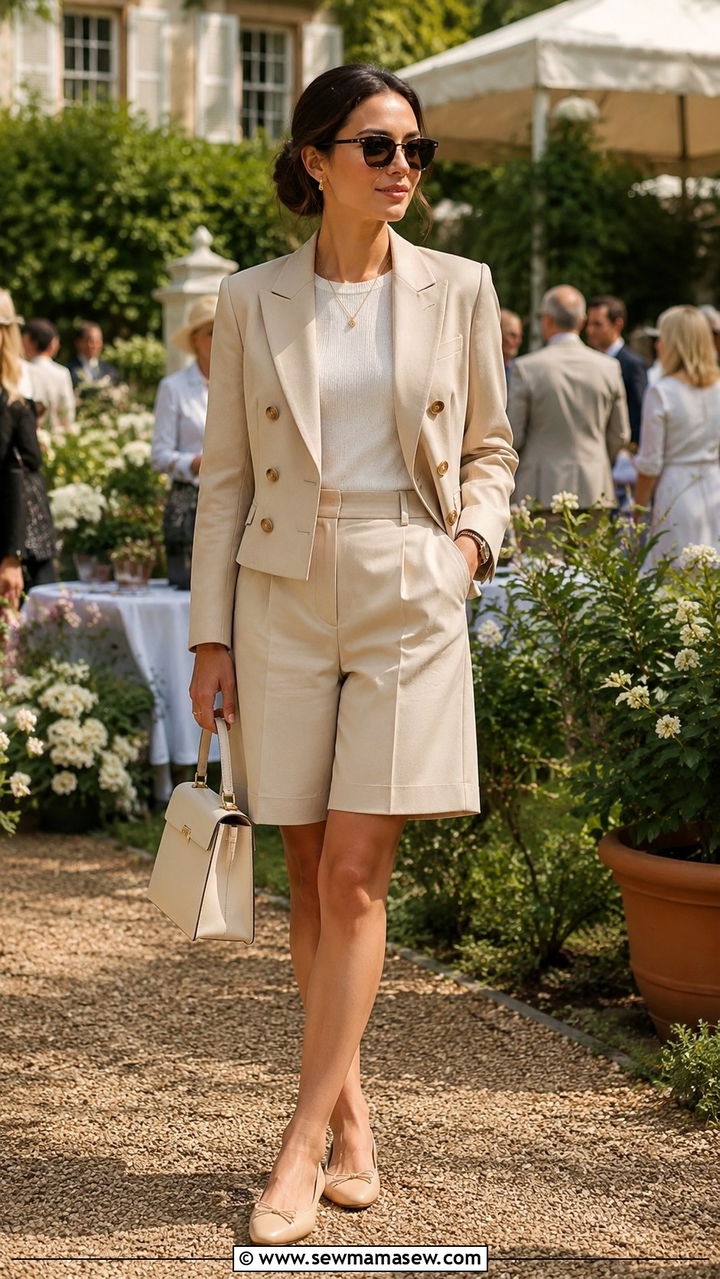 Petite Old Money Double Breasted Blazer And Bermuda Shorts Outfit - 25 Petite old money outfit ideas