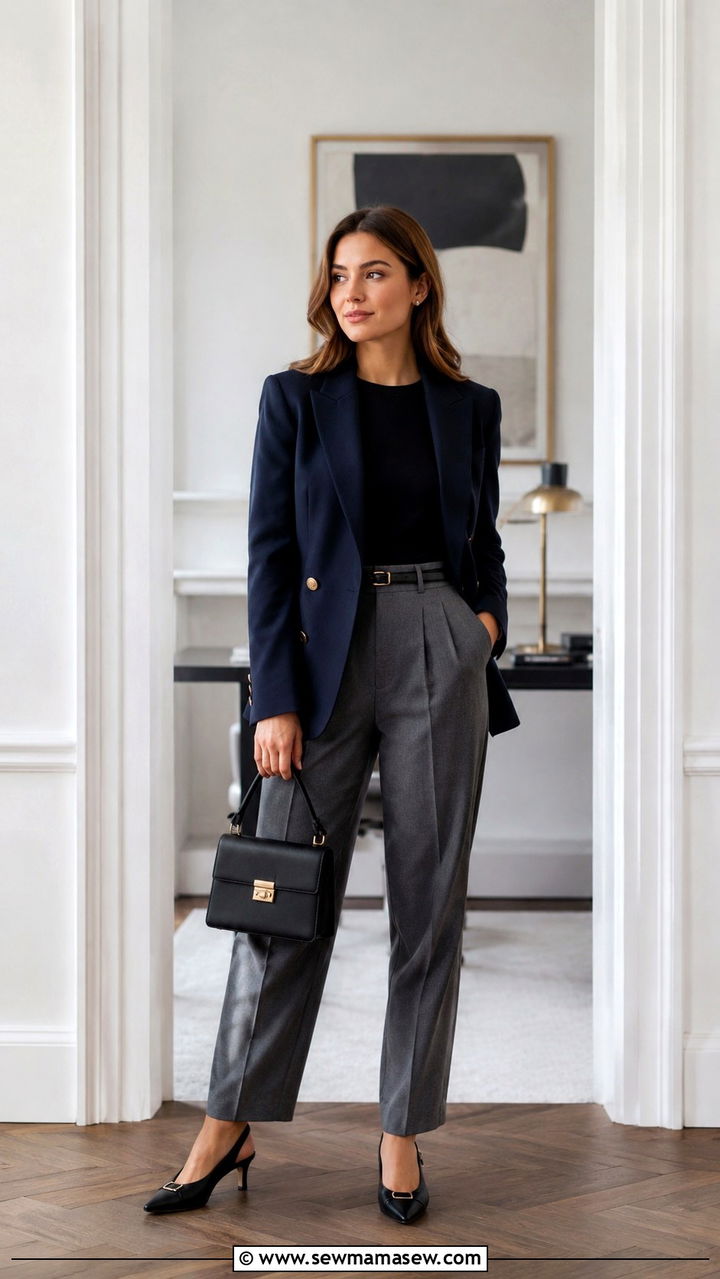 Petite Old Money Navy Blazer And Pleated Trousers Outfit - 25 Petite old money outfit ideas