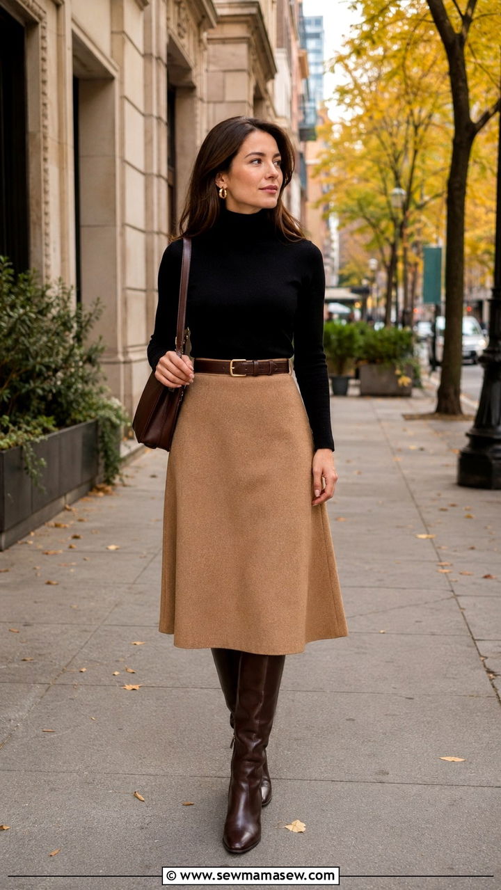 Petite Old Money Turtleneck And Midi Skirt With Boots Outfit - 25 Petite old money outfit ideas