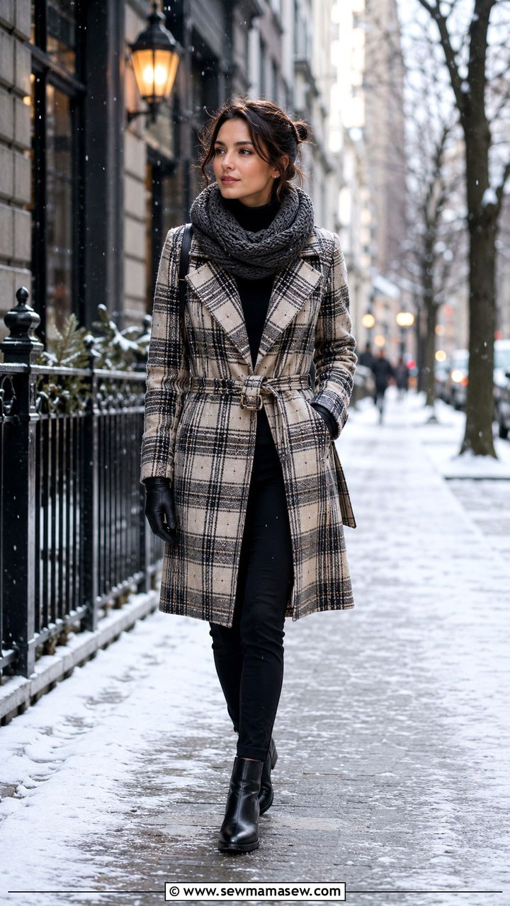 Petite Plaid Coat Chunky Scarf Winter - 30 petite outfit ideas for women