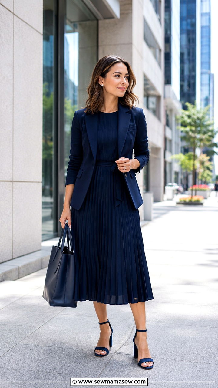 Petite Pleated Midi Dress With Tailored Blazer - 25 Petite midi dress outfit ideas