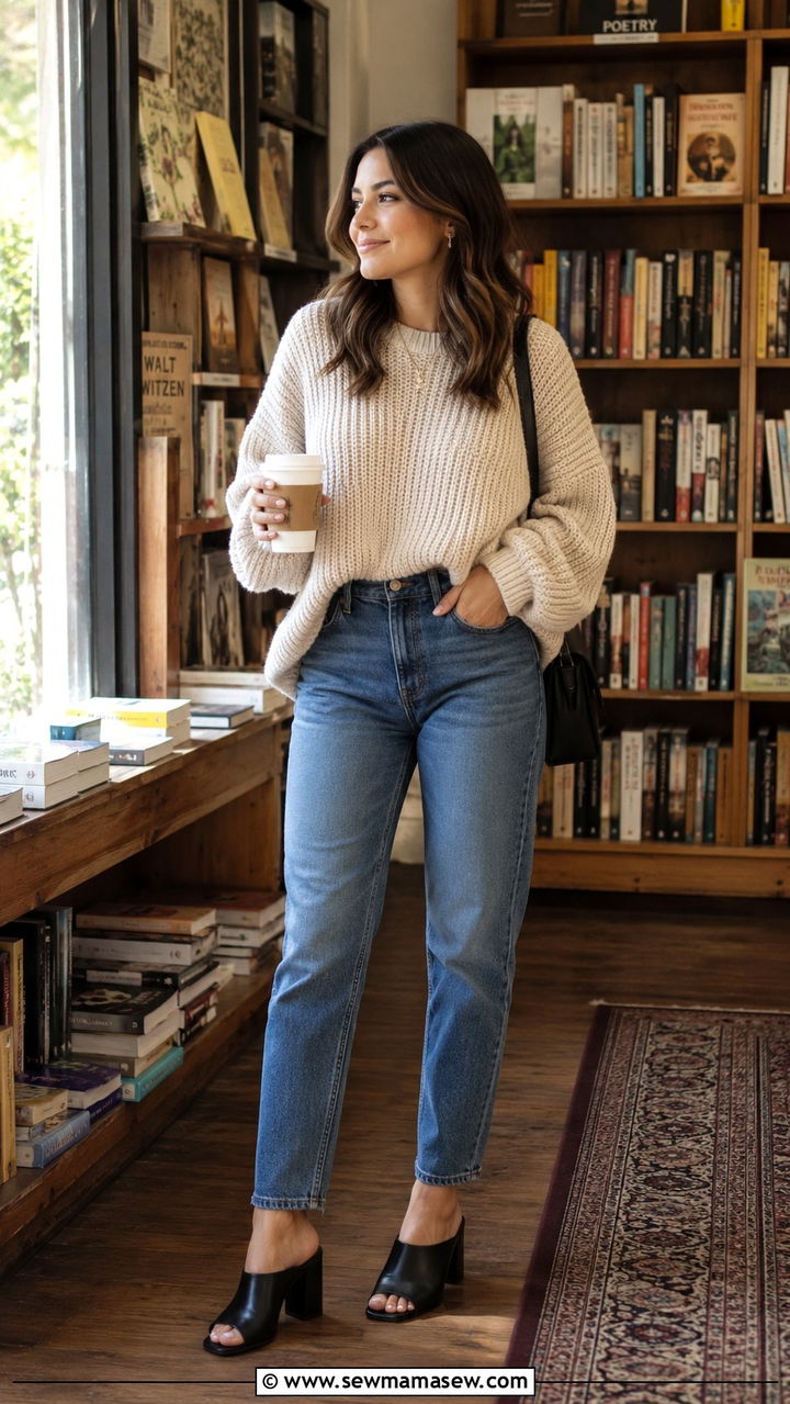Petite Straight Leg Jeans With Block Heel Mules Outfit - 25 Petite jeans outfit ideas with heels