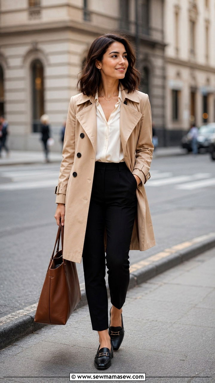 Petite Trench Coat With Slim Ankle Trousers - 30 Petite professional outfits