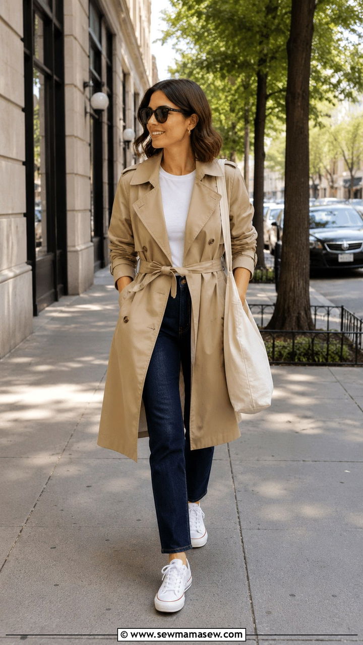 Petite Trench Coat With Straight Leg Jeans - 30 petite outfit ideas for women