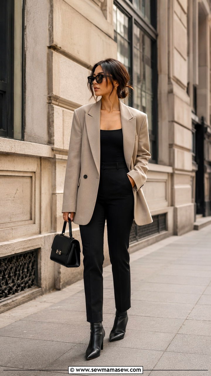 Petite Work Outfit with Oversized Blazer and Slim Trousers - 30 Petite work outfit ideas 2026