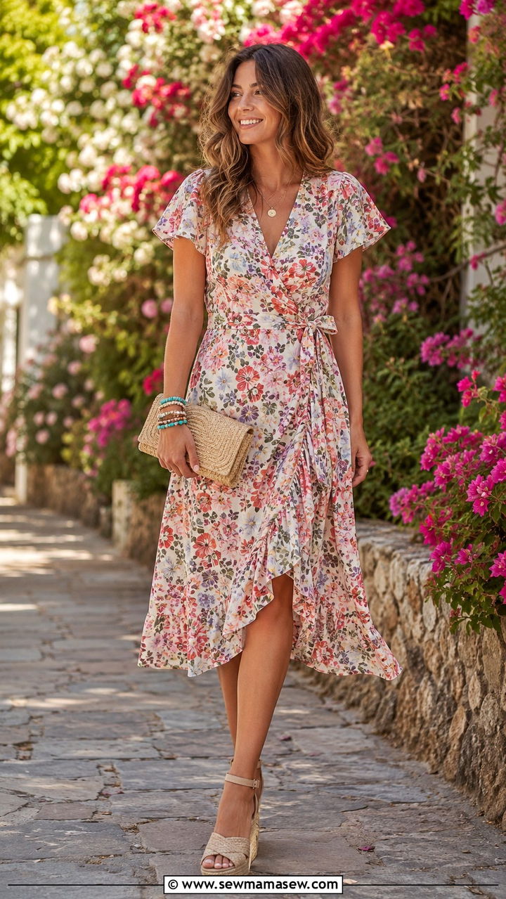 Petite Wrap Dress With Wedge Sandals - 30 petite outfit ideas for women