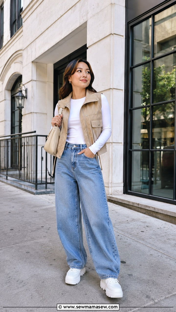 Petite barrel jeans with chunky sneakers outfit - 25 Petite jeans outfit ideas with sneakers