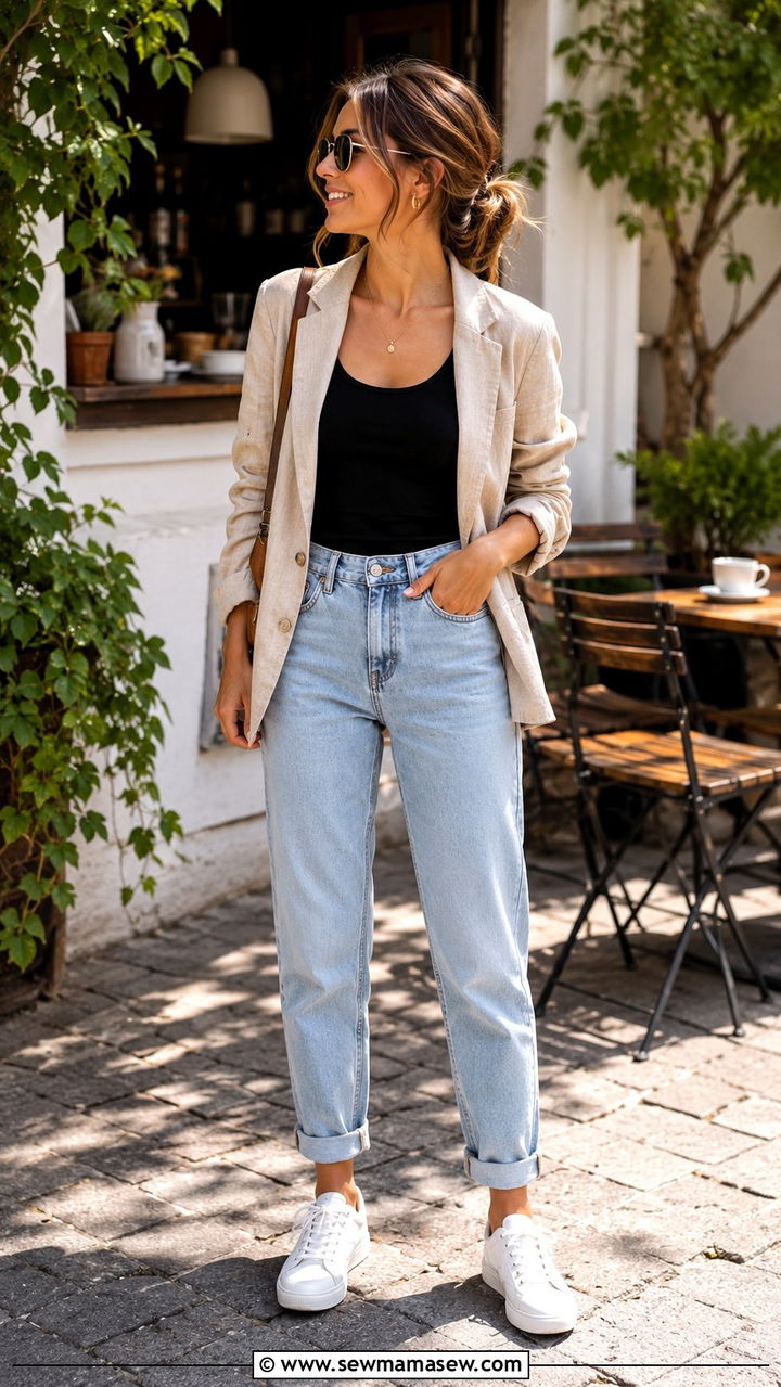Petite boyfriend jeans with rolled cuffs and sneakers outfit - 25 Petite jeans outfit ideas with sneakers
