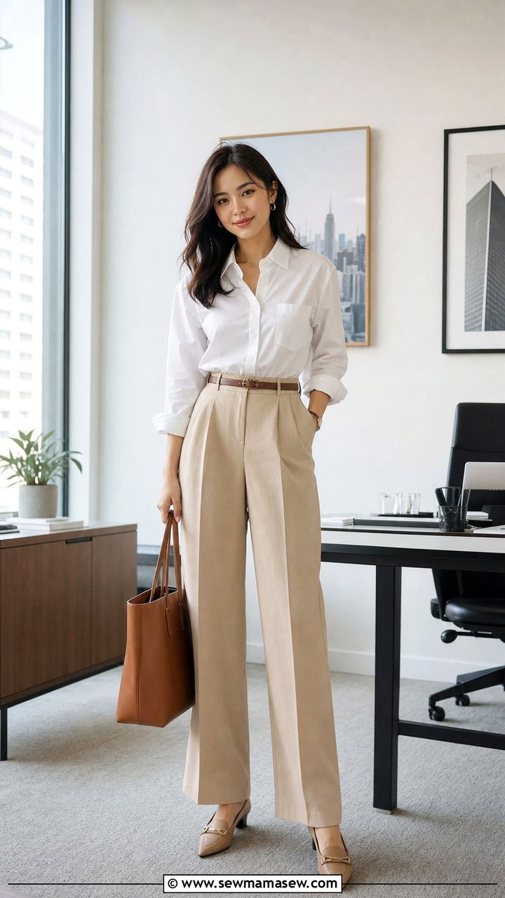 Petite button down shirt with wide leg trousers - 35 Business casual outfits for petite women