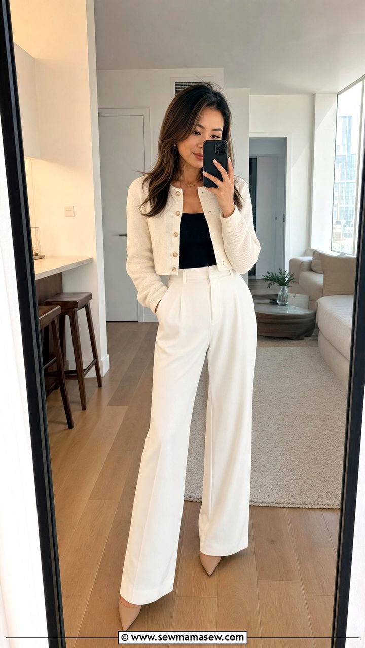 Petite crop cardigan with high waisted wide leg pants - 35 Business casual outfits for petite women