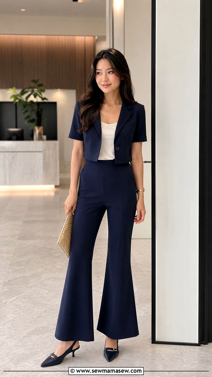 Petite cropped blazer with high waist flare trousers - 30 Petite work outfits