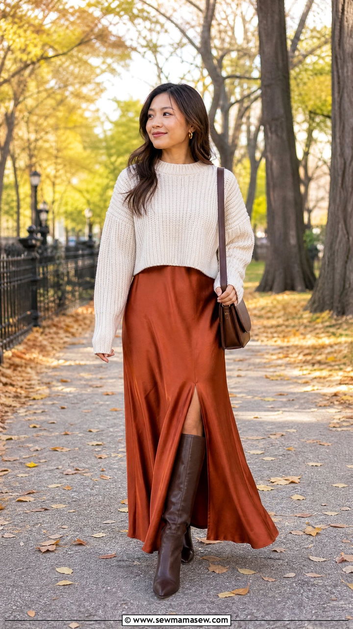 Petite cropped sweater over maxi dress with knee high boots - 25 Petite outfit ideas with maxi dress