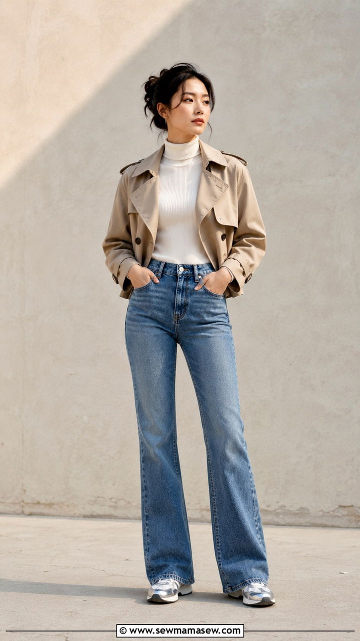 Petite flare jeans with slim sneakers outfit - 25 Petite jeans outfit ideas with sneakers