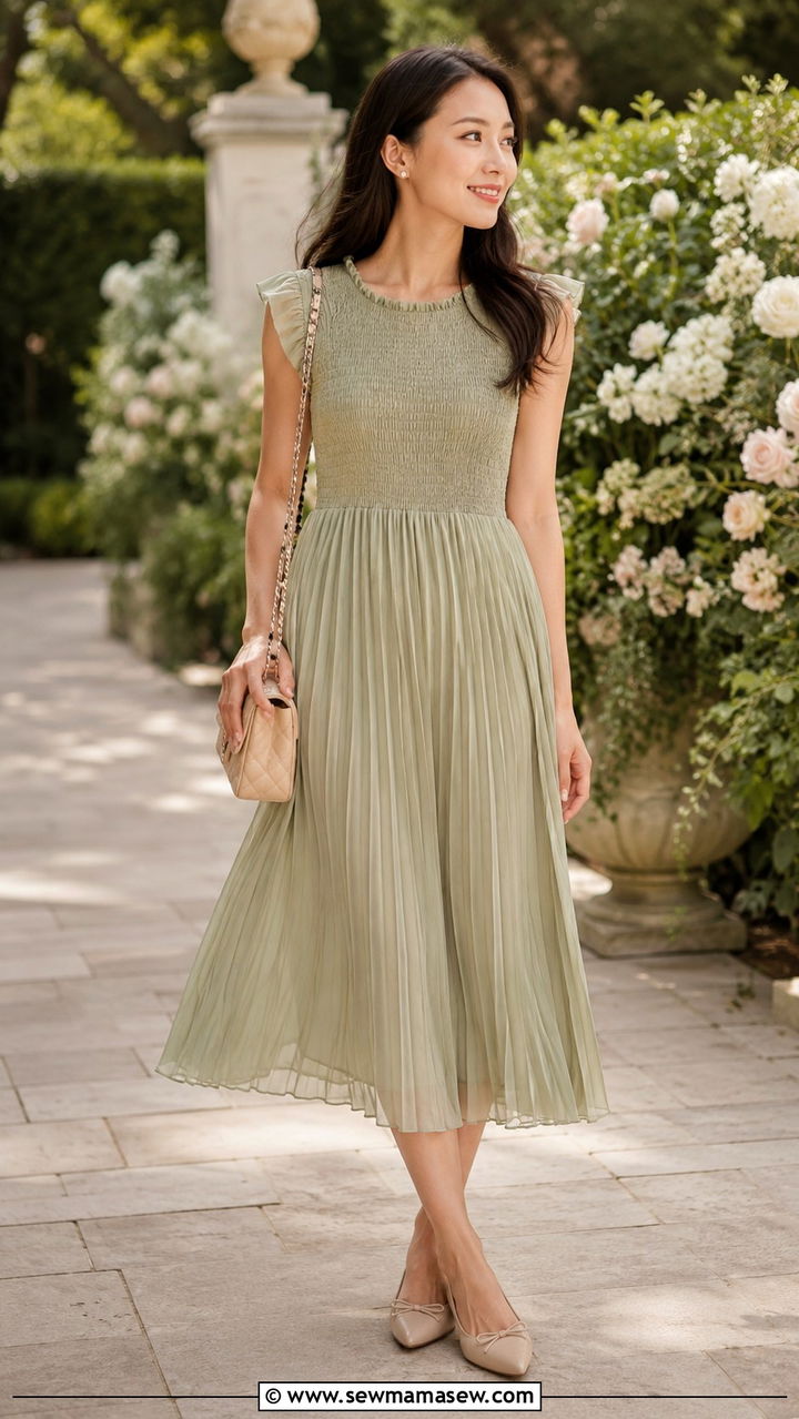 Petite floral midi dress with nude heels - 25 Midi dress petite outfit ideas