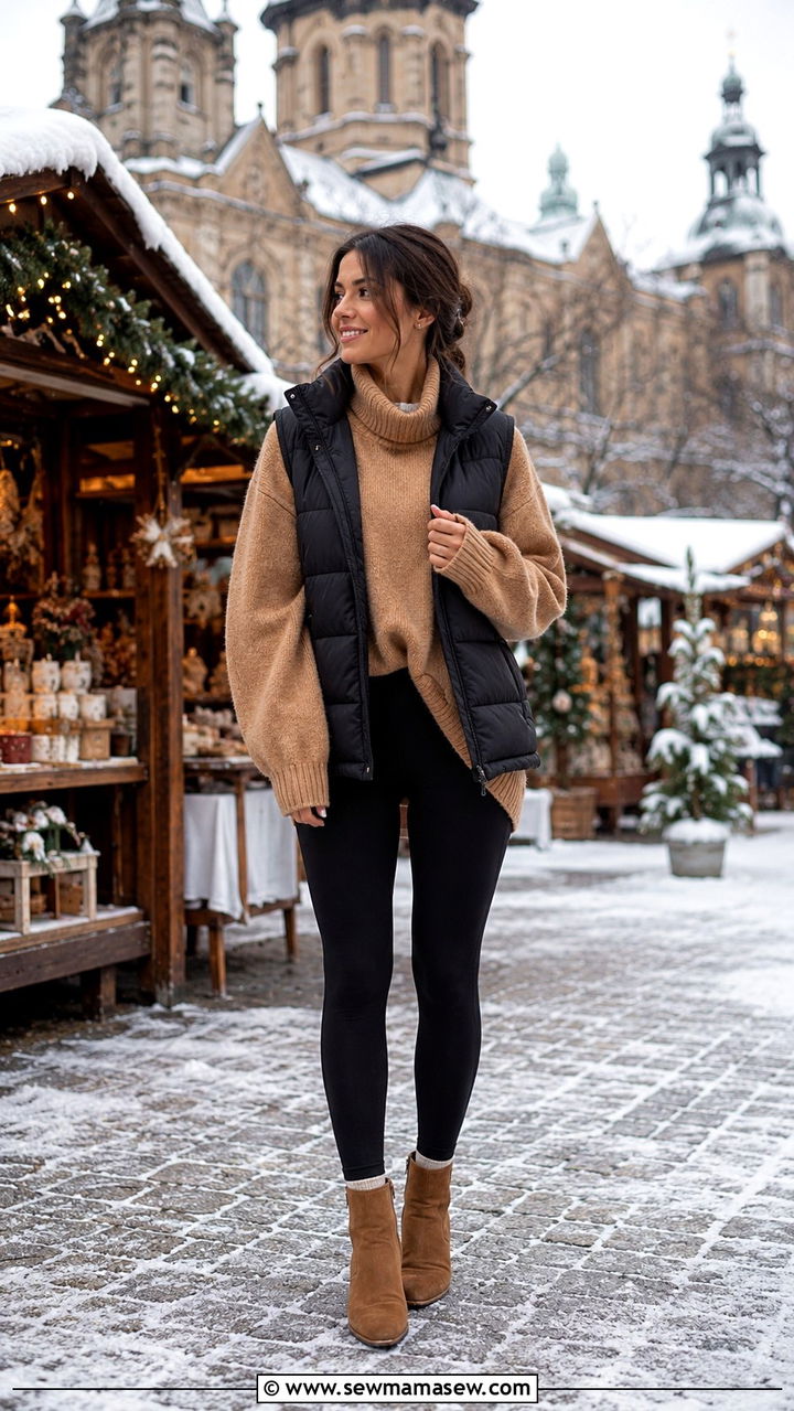 Petite leggings and oversized sweater winter outfit - 25 Petite outfit ideas for travel